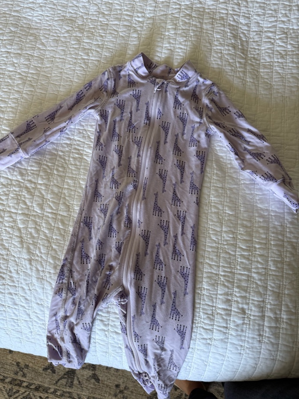 Hanna Andersson Lavender Giraffe Print Zippered Pajamas